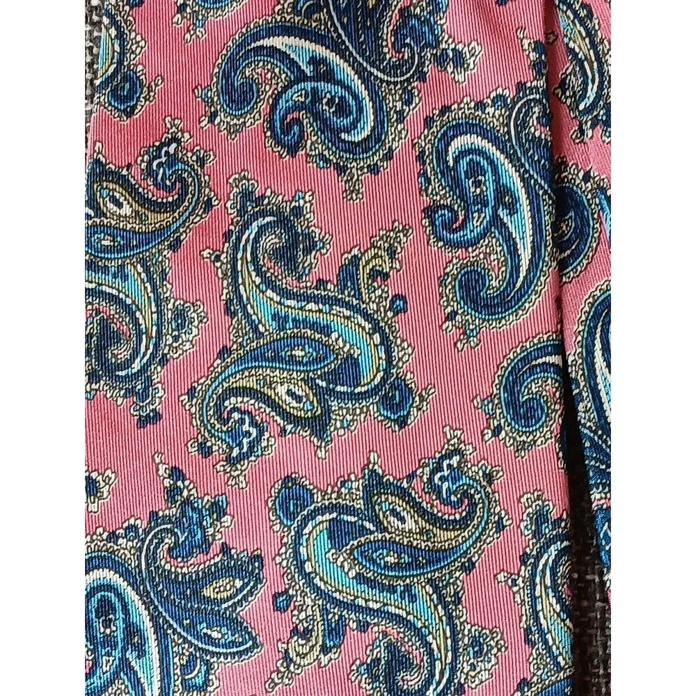 Tie 70s 80s 90s Y2K Mens Hardy Amies Silk Pink Blue Paisley 3.75 Wide 60 Long